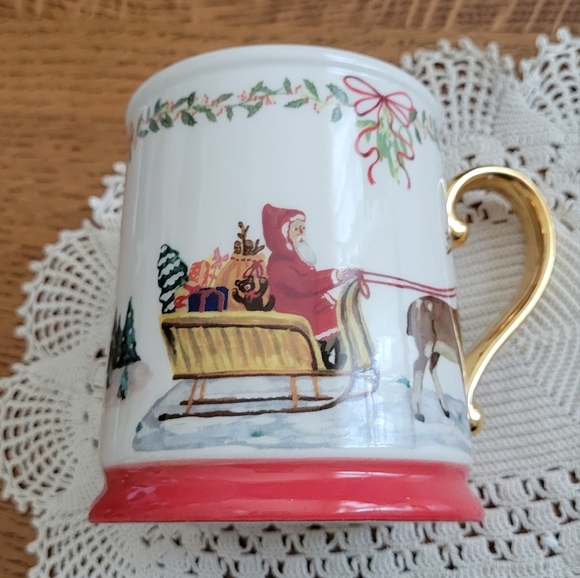 Anthropologie Nathalie Lete Santa's Sleigh Mug - Metallic gold & Bordeaux - Picture 7 of 14
